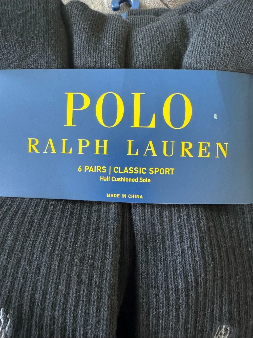 NWT Polo Ralph Lauren Men’s Black Classic Sport Crew Socks 6 Pack Half Cushion